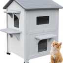 Plastic Outdoor Cat House with Escape Door, Waterproof 2 Story Outdoor Houses for Feral Cats Outside Cat Shelter, Spacious, Clean and Assemble Easily