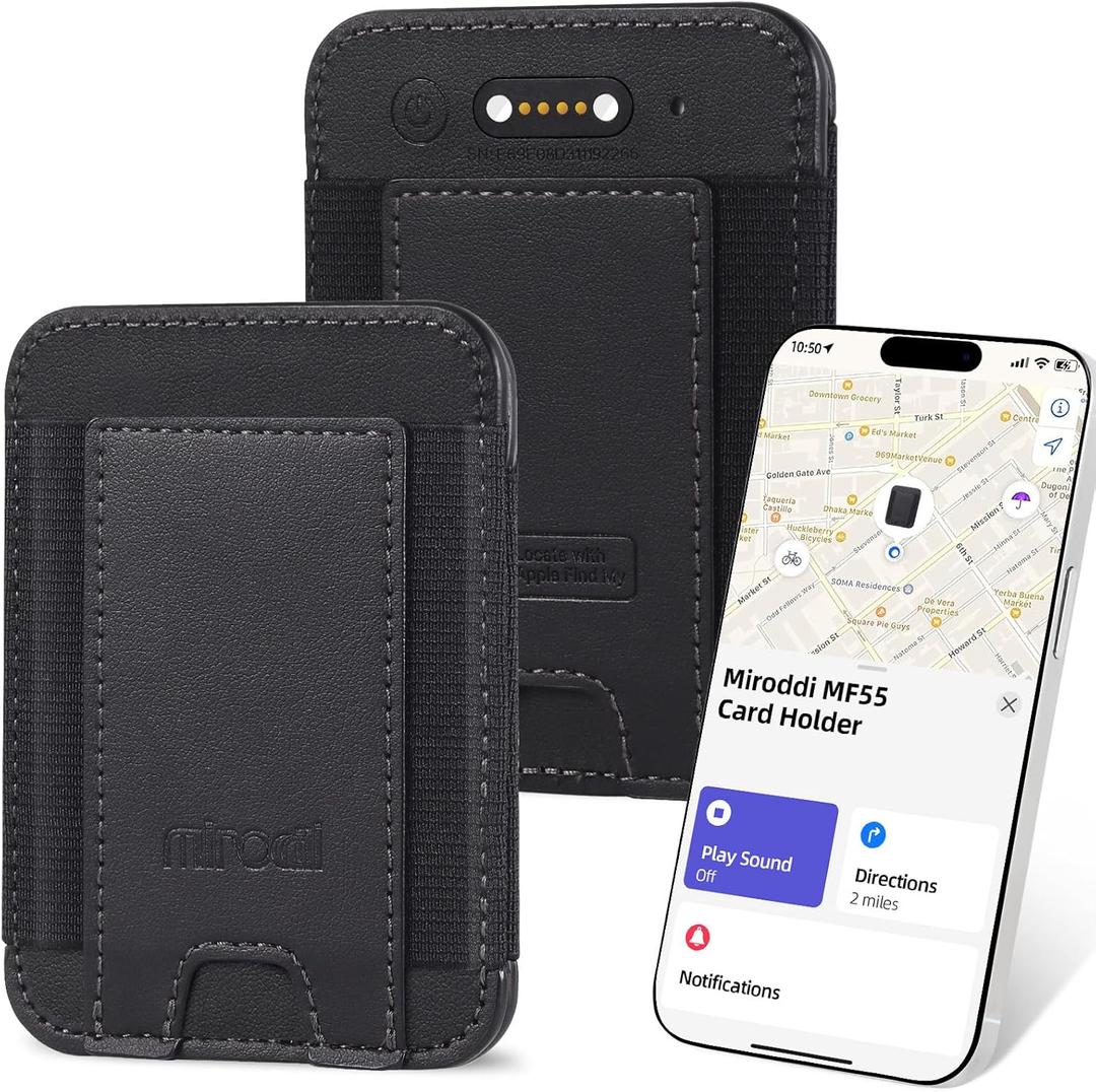 Miroddi Credit Card Holder with Find My, Premium Leather Small Wallet for Women, RFID Blocking Slim Card Wallet for Women Men, Minimalist Business Credit Card Wallet, Holds Up to 14 Cards, Black