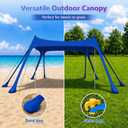 Beach Tent Sun Shelter with Beach Mat, 10x 10FT 8 Sandbags Beach Canopy | UPF50+ 10x10FT Beach Shade with Carry Bag, 8 Windproof Ropes, for Camping Trips, Backyard Fun Picnics, Dark Blue
