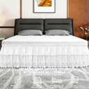Queen Bed Skirt, Double-Layered Ruffled Eyelet Bed Skirt, Wrap-Around Elastic Dust Ruffle Queen Size with Gathered Styling and Embroidered Details, 14" Drop Length (White)