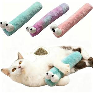 Cat Kicker Toy 3 Pack, Cute Worm Plush Cat Pillow Chew Toy with Natural Catnip & Gall Fruit for Indoor Cats, Soft Kitten Teething Toys for Biting, Kicking, Exercise & Boredom Relief