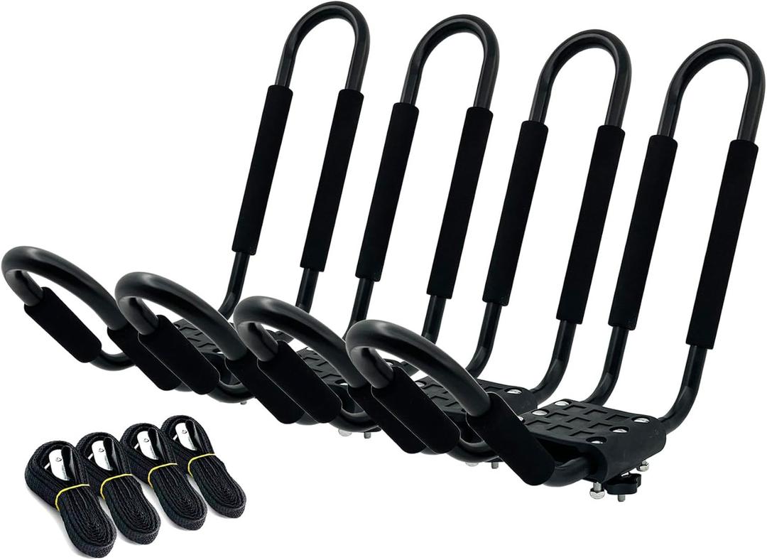 Kayak Roof Rack for 2 Kayaks Carrier, Kayak J Bar Hooks Roof Mount Racks for Universal Cars, SUV, Truck, Set of 4 Racks