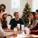 100 Pcs 16 oz Christmas Coffee Cups with White Lids Snowflake Disposable Paper Cups Bulk Insulated Hot Cocoa Cup for Tea Beverage Picnics Family Gatherings Xmas Holiday Party Supplies