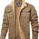 MAGCOMSEN Men's Winter Jacket Lined Sherpa Jacket Warm Trucker Coat Multi Pocket (Medium, Khaki)