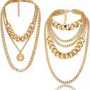 Chunky Necklaces for women Punk Chain Multilayer Statement Collar Necklace Gold
