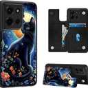 Phone Wallet Case for Moto G 5G 2025,Flip PU Leather Phone Protective Cover with RFID Blocking Function and 3 Card Slots Kickstand for Motorola Moto G 5G 2025,Butterfly Cat and Flowers
