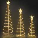Set of 3 Christmas Decoration Outdoor Spiral Tree, 3/4/5 FT 240 LED Xmas Collapsible Tree Lighted 3D Lights Holiday Display Decorative for Indoor Outdoor Xmas Patio Wedding Decor(Warm White)
