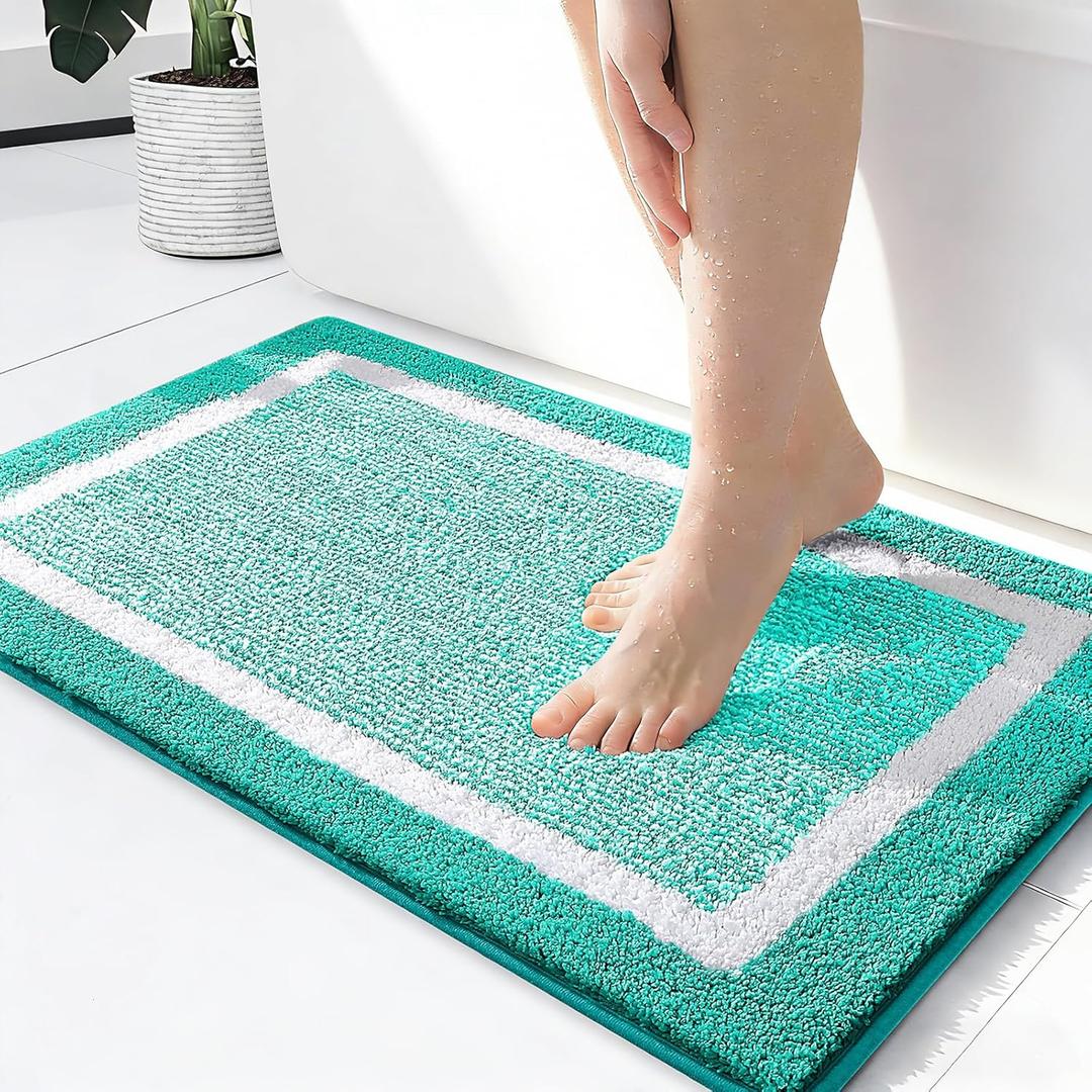 OLANLY Small Bathroom Rugs 24x16, Extra Soft and Absorbent Microfiber Bath Rugs, Non-Slip, Machine Washable, Quick Dry Shaggy Bath Carpet, Bath Mats for Bathroom Floor, Tub, Shower, Green