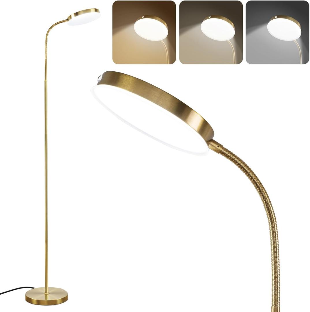LALISU Floor Lamp, Led Floor Lamps for Living Room, Stepless Adjust Color Temperatures & Brightness Standing Lamp with Touch Control Tall Lamps Adjustable Gooseneck Reading Floor Lamp (Gold)
