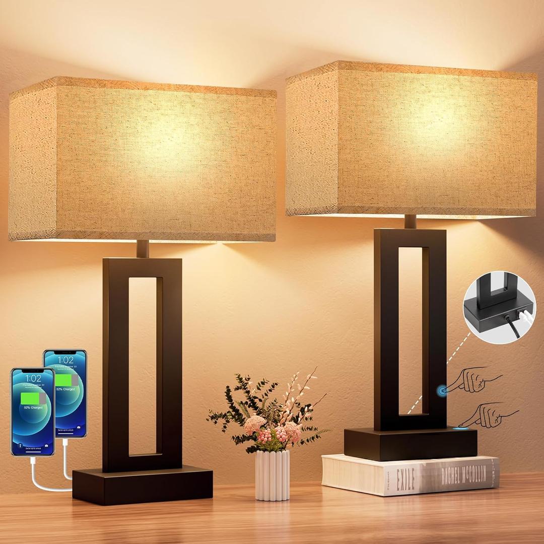 Seealle Bedroom Lamps for Night Stands - Touch Control, 3 Way Dimmable, USB C+A Charging, LED Bulbs, Easy Assembly (Medium(19.6in))
