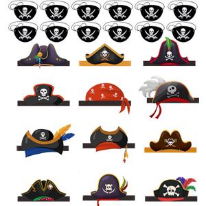 12 Pcs Pirate Party &12 pc Hats Eye Patch: Paper Birthday Hats & Costume Accessories, Pirate-Themed Birthday Decorations & Halloween Supplies