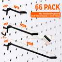 66 Piece Heavy Duty Pegboard Hooks Set,2/4/6 Inch Organizer Kit for Garage & Workshop Fits 3/16 Holes on 1/4 Thick Boards