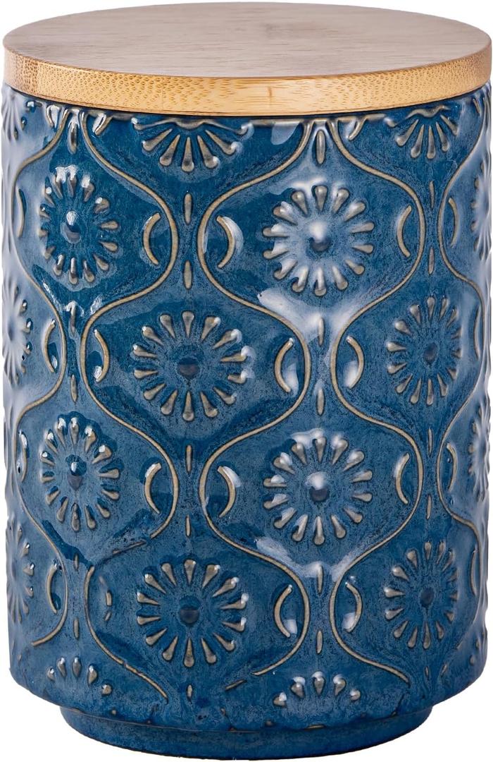 TEATALK Ceramic Canister with Airtight Lid, Cookie & Coffee Canister for Countertop, Food Storage Jar for Sugar, Tea, Matcha, Candy, Coffee Bean Container - 30 Fl Oz, Dark Blue