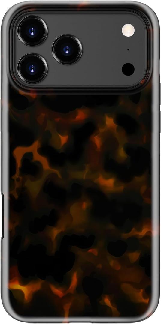 LUMARKE for iPhone 17 Pro Max Case Cute - Wireless Charging Compatible - Dual-Layer Soft Silicone + Hard Shell - Trendy Floral Design - Glossy Phone Cover for Women - Tortoise Shell