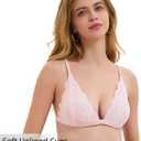 3 x Women's Lace Bralettes Triangle Wireless Bras with Adjustable Straps V Neck Soft Unpadded Multicolors-Petite (Pink)