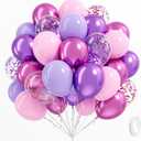 61pcs Pink and Purple Balloons, 12 Inch Purple Pink Confetti Balloons, Metallic Balloon with Ribbon for Bridal Baby Shower Wedding Women Birthday Party Decorations