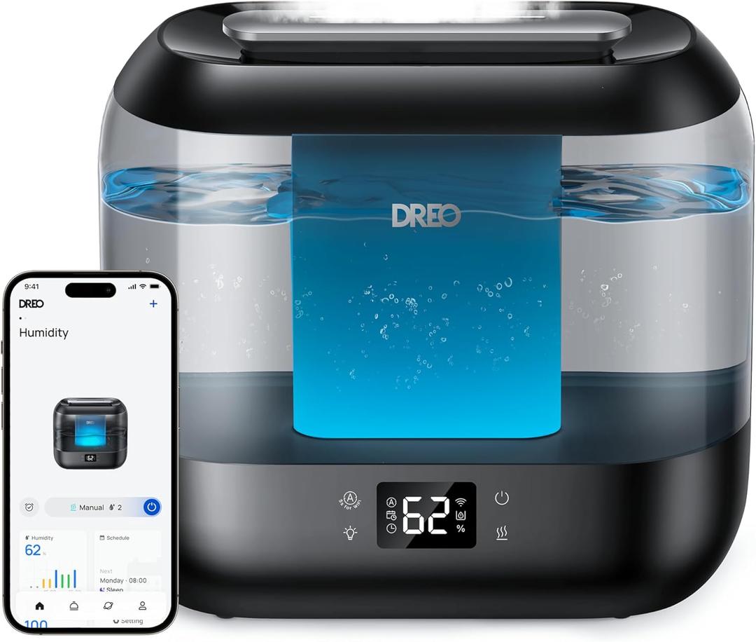 Dreo Smart Humidifiers for Bedroom, Top Fill 4L Supersized Humidifier Large Room with 28 dB, 36H Runtime, Touch/APP/Voice Control, Nightlight, Cool Mist Humidifiers for Baby, Plants, Indoor, Black