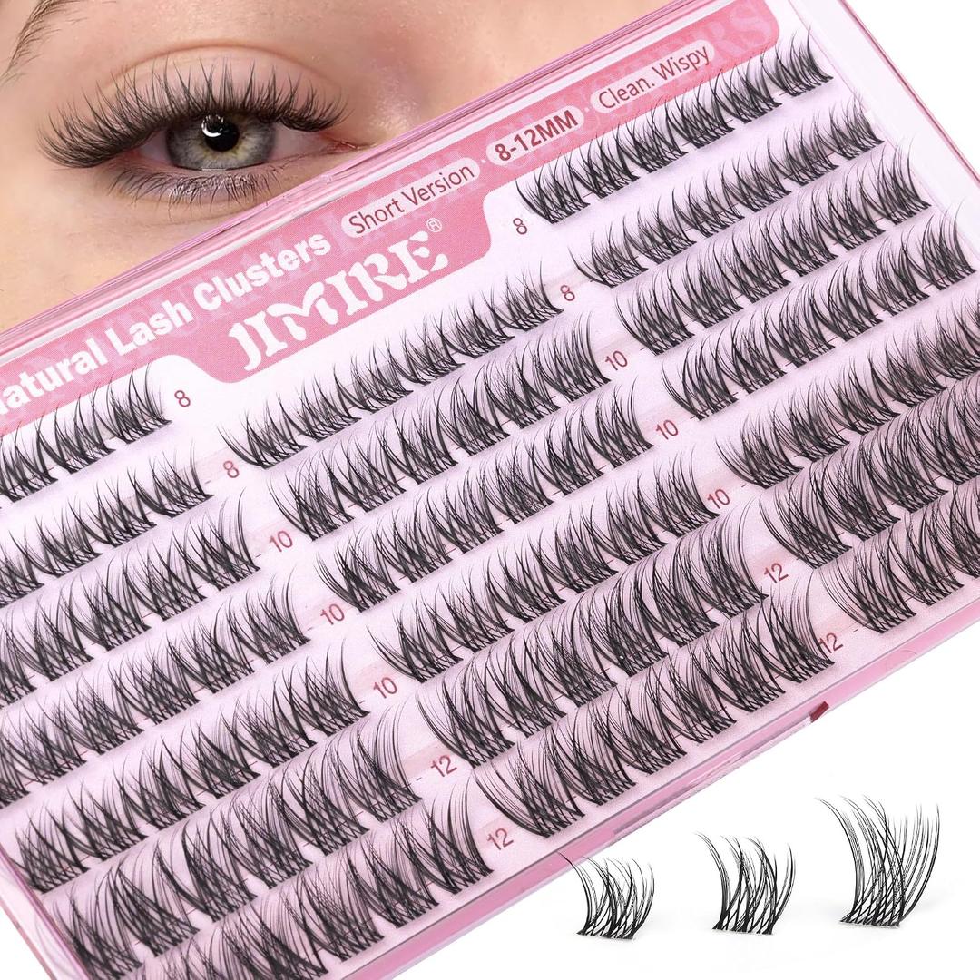 Natural Lash Clusters Wispy 8-12MM Short Eyelash Clusters Wispy Lashes Clusters with Clear Band C-Curly Cluster Eyelash Extensions 120Pcs DIY Lash Extensions at Home by JIMIRE