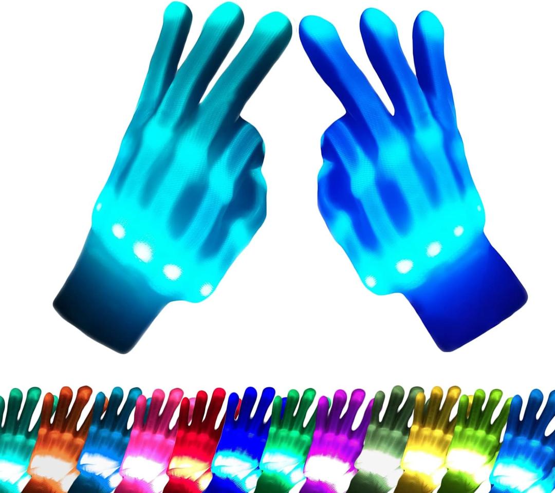 Cool Gifts 12 Colors LED Gloves Toys for Ages 13+ Years Old Boys Girls Adults Teens Light Up Gloves Stocking Stuffers Halloween Costumes Birthday Christmas Gifts (1 Pairs L)