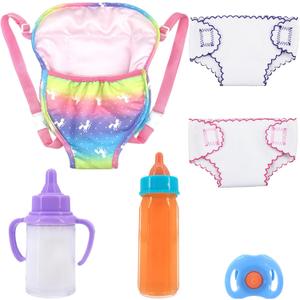 QSKJJI 6 Pcs Carrier Play Set for Dolls with Toy Diapers & Bottles, Doll Carrier Accessories for Toy Animal Carriers/American Dolls 12 in to 18 in Dolls Adjustable Straps for Little Girls