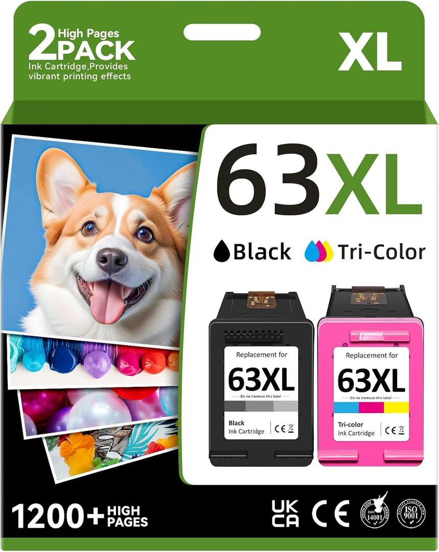 Thcbme Compatible 63XL Ink Cartridge Replacement for HP OfficeJet 3830 4650 4655 5258 5200 Envy 4520 4512 DeskJet 2130 3630, Black, Tricolor, 2-Pack