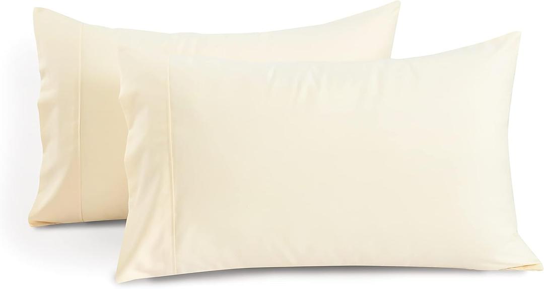 1000 TC Ivory Standard Pillowcases Set of 2 100% Egyptian Cotton Pillow Cases with Long Staple Cotton & Sateen Weave, Silky Soft Hotel - Like Bed Pillow Covers for Comfy Sleeping, Snug Fit