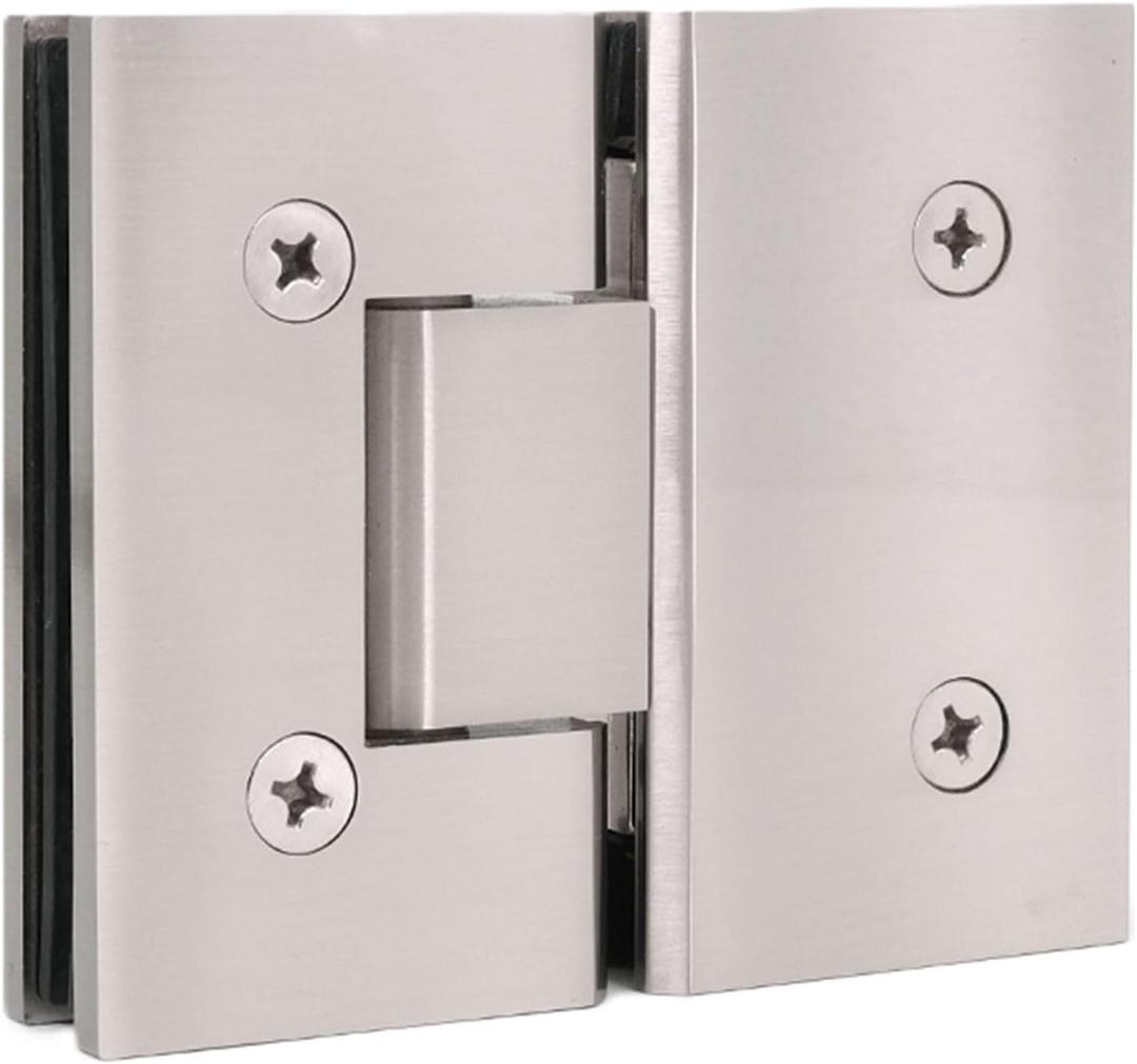 Shower Door Hinges, 180 Degree Glass Door Hinges, Heavy-Duty Brass Shower Door Replacement Parts for 5/16"-1/2" (8-12mm) Glass Thick, Brushed Nickel