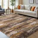 8x10 Shag Rugs for Living Room, Soft Fluffy Abstract Brown Fuzzy Large Area Rugs for Bedroom Boys Girls Kids Room Nursery Dorm Home Decor, Non-Slip Plush Shaggy Indoor Carpet