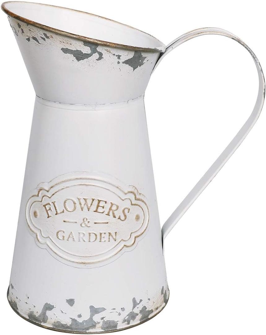 Rustic Shabby Chic Vase Small Metal Vase Vintage Milk Jug Mini Pitcher Decorative Flower Vase Farmhouse Decor for Home, Kitchen, Bathroom