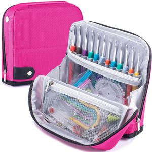 MYBAGZING Crochet Hook Case Empty - Crochet Hook Organizer Stand Up Unique Design -Corchet Organizer - for Knitting & Crochet Supplies(Case Only) (Fits up to 7 inches, Pink)
