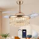 DuMaiWay Crystal Chandelier Fan - Golden 36" Smart Ceiling Fan with Light and Remote Alexa WiFi Fandelier Retractable Dimmable for Bedroom Living Room Modern