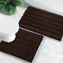 Yimobra Bathroom Rugs Sets 2 Piece, Soft Absorbent Chenille Bath Mat and U-Shaped Toilet Rug, Non Slip Machine Washable Quick Dry, Plush Shower Rugs for Bathroom Floor, 24"x17"+24"x20", Brown