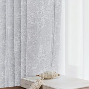 Grey Floral Jacquard Blackout Curtains 84 Inches Long for Bedroom, Flower Chenille Rustic Farmhouse Curtains Living Room Darkening Thermal Insulated Drapes, Grommet Window Curtains 2 Panels