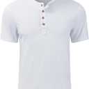 Derminpro Men's Casual Short Sleeve Slim Fit Cotton Retro Henley Shirts (White, M)