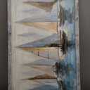 Beach Pictures Wall Decor Framed: Large Coastal Artwork Sailboat Picture Wall Art Abstract Painting on Ocean Seaside Wooden Art for Bedroom(48x24)