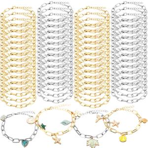 Quelay 60 Pcs Chain Bracelet Bulk Alloy Link with Lobster Clasps for Women DIY Jewelry Findings Bracelet Jewelry Making Supplies Accessories (Gold and Silver)