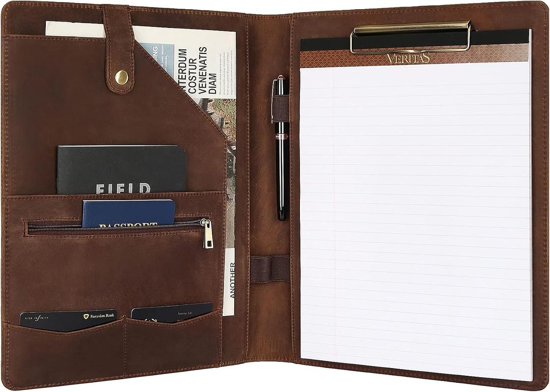 Personalized Leather Portfolio for Men, Engraved Leather Clipboard Portfolio Binder, Custom Leather Padfolio Leather Legal Portfolio, Christmas Gift for His/Her (Clipboard, Khaki-Standard)
