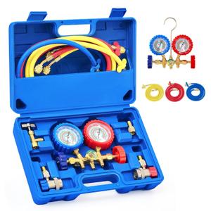 Orion Motor Tech AC Gauges, AC Manifold Gauge Set for R134a R12 R22 R502, 3 Way Automotive AC Gauge Set with Antishock Gauges Hoses Couplers Adapter, Puncturing Can Tap Freon Recharge Kit