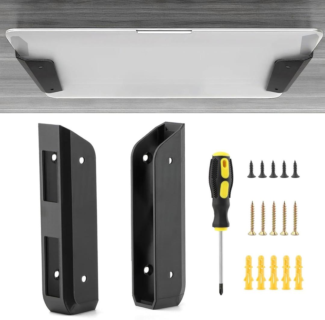 Wall & Under Desk Laptop Mount Holder with Adhesive Screws,1.02"/ 26 mm Thick, Universal for Laptop, Mac mini, MacBook, Keyboard with Anti-Scratch Pads