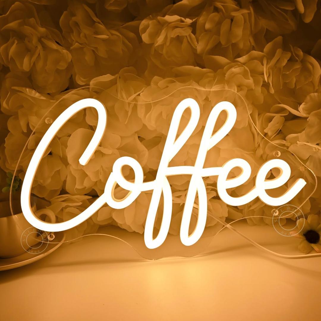 SYLHOME Coffee Led Neon Light Sign Home Bedroom Business Cafe Wall Sign Decor Club Coffee Bar Station Shop Kitchen Light Up Sign 11.8" X 6.69" USB