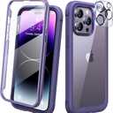 Diaclara Designed for iPhone 14 Pro Case 6.1, Full Body Rugged Protective Case+ Camera Lens Protector w/Built-in Touch Sensitive Anti-Scratch Screen Protector, Bumper (Royal Purple)