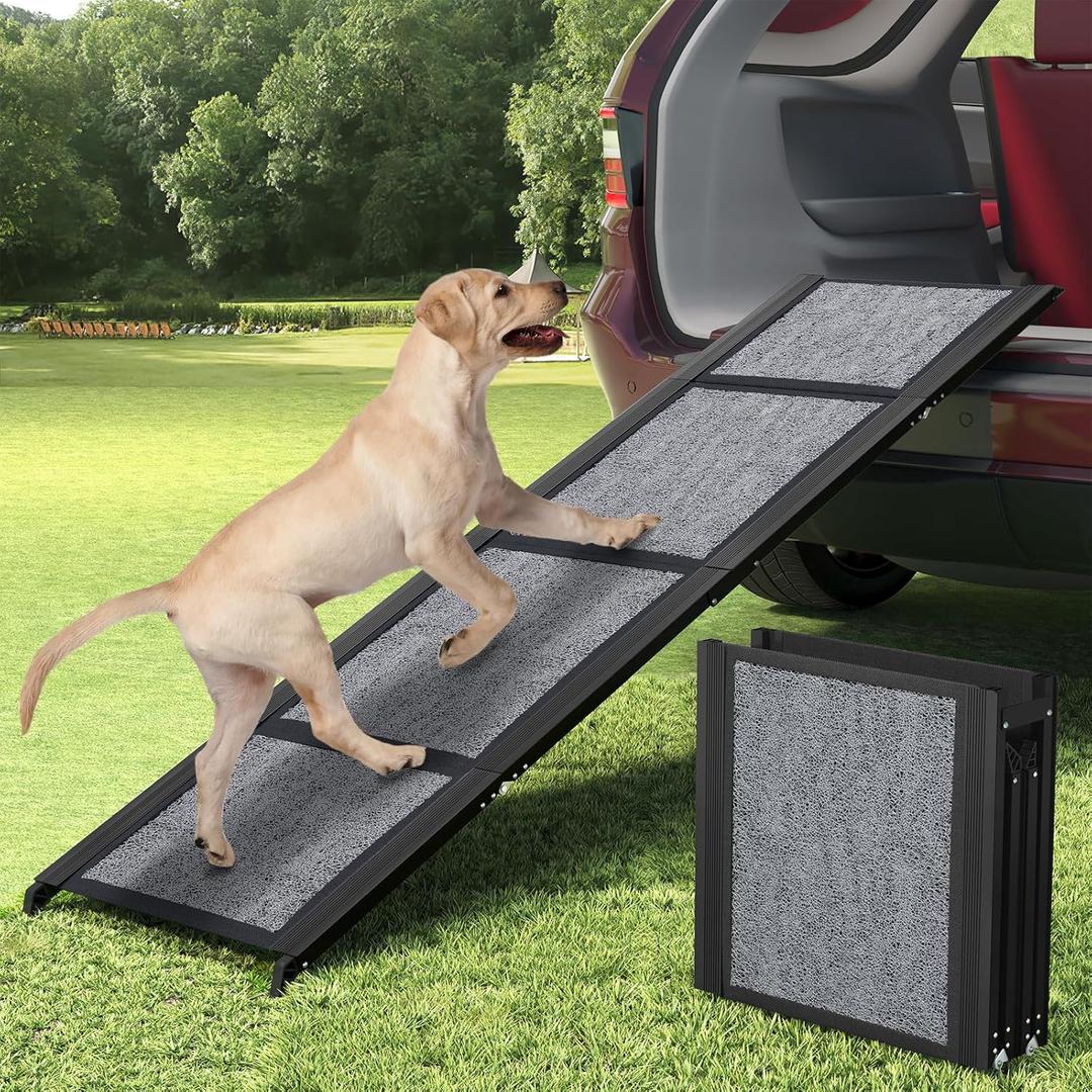 Fixwal Dog Ramp for Car, 71" Extra Long & 17" Wide Folding Portable Pet with Non-Slip Rug Surface for Medium & Large Dogs Up to 250LBS Enter Car SUV & Truck