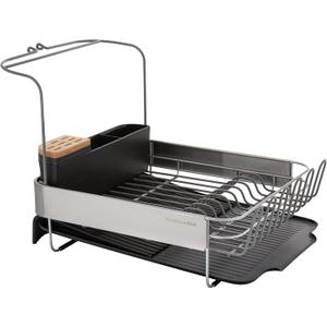 KitchenAid Full Size, Rust Resistant Expandable Dish Rack with Angled Self Draining Drainboard, 24-Inch, Black