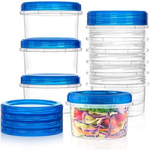 Qeirudu 10 Pack 16oz Freezer Storage Containers with Screw Lids, Leakproof Meal Prep Containers, Small Plastic Food Storage Containers for Soup, Fruits, Leftovers, Salads, Oats