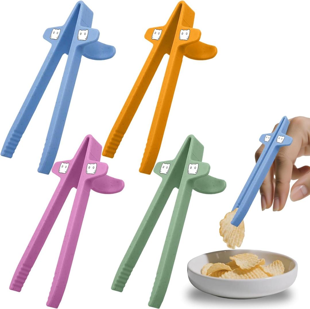 4 PCS Finger Chopsticks for Gamers - Cute Wheat Straw Office Snack Chopsticks - Snack Grabber & Chip Helper Tool - Reusable Non-Slip Gaming Snacking Solution
