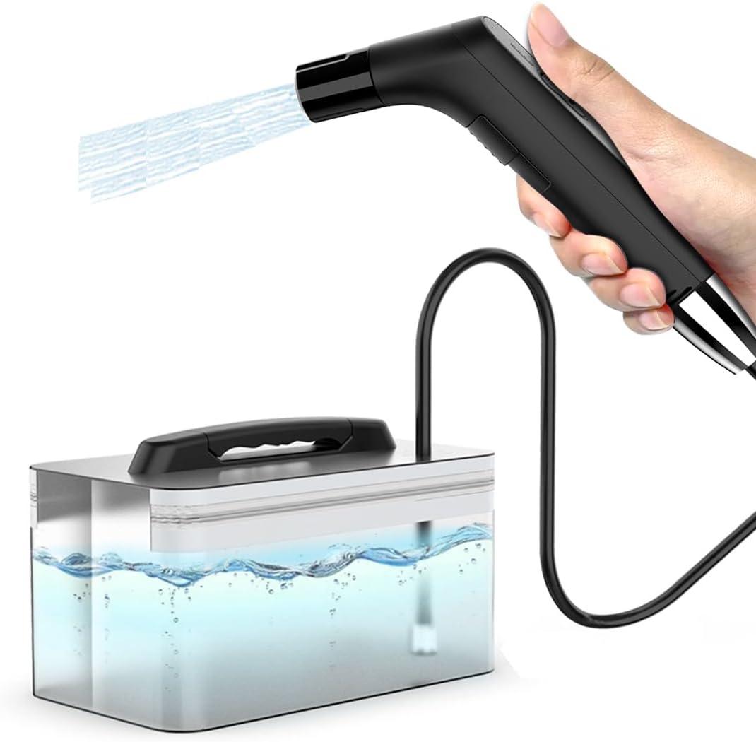 COSWE Portable Travel Bidet Electric Rechargeable Handheld Personal Bidet Sprayer for Hygiene Cleaning for Toilet with 2.3 liters Water container (Black), LIUW_JP2201