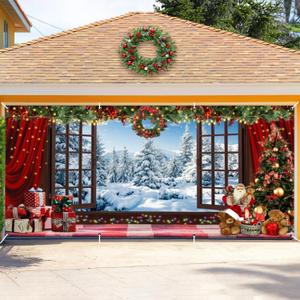 DASHAN 6x13ft Christmas Window Garage Door Cover Xmas Winter Garage Door Dcorations Banner Snow New Year Large Garage Door Backdrop for Outdoor Yard Patio Lawn Dcor Party Supplies (Red 16430)