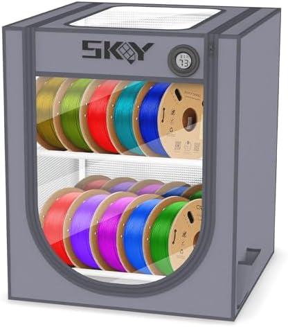 3D Printer Filament Storage Box with Thermo-Hygrometer - 2 Tiers Metal Filament Storage Rack with Cloth Cover,- 3D Filament Holder for Home, Office Workshop, Studio 20 Rolls - Grey