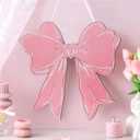 RattanView Pink Bow Wooden Hanging Sign Coquette Bow Wall Hanging Hanger Cute Preppy Wall Art Bowknot Welcome Door Sign Girly Decor for Girls Room College Dorm Apartment Indoor Outdoor Porch