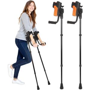 3-Angle Adjustable Forearm Crutches for Adults - Ergonomic Non-Slip Handles with EVA Elbow Support, Foldable Arm Crutches Forearm for Leg Injury, Surgery Recovery, Disabled (1 Pair) (Black+orange)